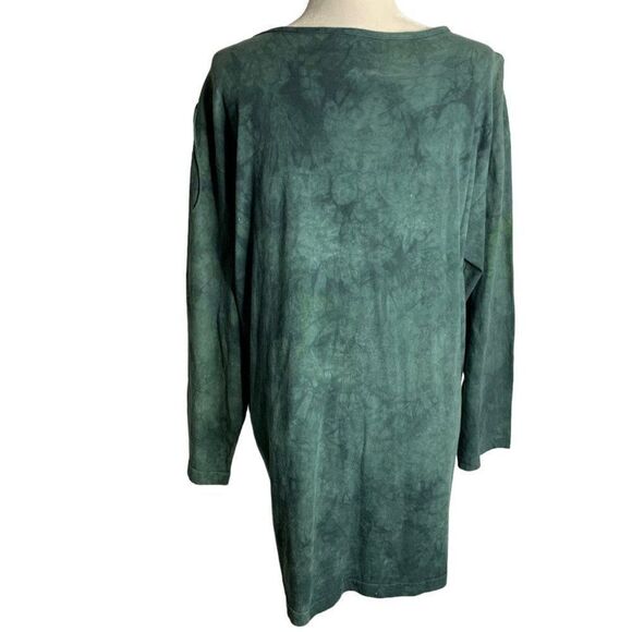 Vintage 90s Embellished Western T Shirt L Green Acid Wash Fringe Long Sleeves - Picture 4 of 5